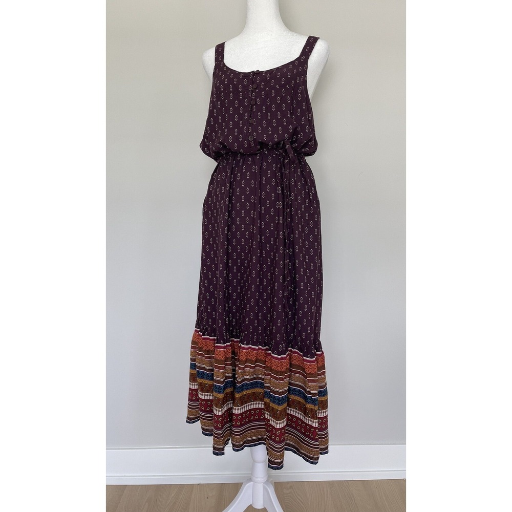 beach lunch lounge Women's Small Boho Sleeveless Midi Dress Beachy Summer